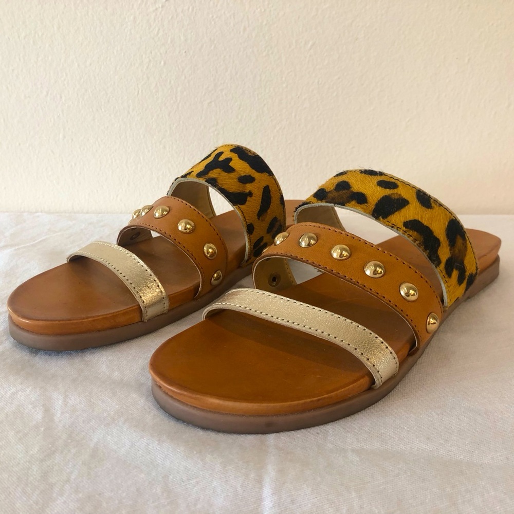 Carvela by Kurt Geiger Antigua Triple Strap Sandals Gold Cheetah